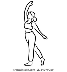 Side stretch pose in hand drawn line style for fitness. Great for exercise charts, wellness content, and guides.