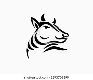 Side style head cow bull line art logo template illustration inspiration