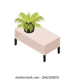 Side table with green potted plant on it isometric vector illustration