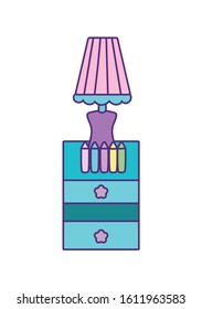 side table with lamp and crayons color on white background vector illustration