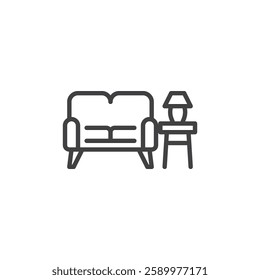 Side Table line icon. linear style sign for mobile concept and web design. A small accent table next to a sofa outline vector icon. Symbol, logo illustration. Vector graphics