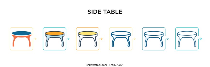 Side table vector icon in 6 different modern styles. Black, two colored side table icons designed in filled, outline, line and stroke style. Vector illustration can be used for web, mobile, ui