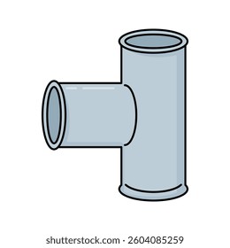 Side Tee Pipe Flat design style, gray side-opening T-joint, used for branching pipelines, perfect for utility illustrations, plumbing diagrams, and engineering layouts.