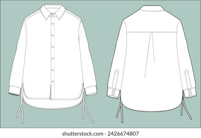 side tie with back plate designed casual shirt vector illustration. fashion template mockup for CAD work and portfolio design 