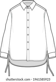 Side ties up shirt shirt style flat sketch illustration men's fashion mockup shirt sketch