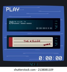 Side of a VHS. Vector illustration of one of the sides of a video cassette. Title. Name tag.