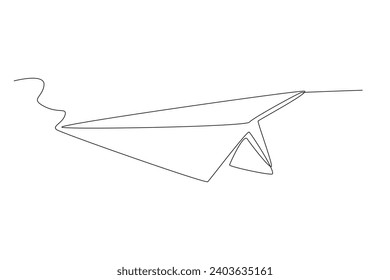 Vista lateral de una mosca de papel de avión. Dibujo de una línea de plano de papel
