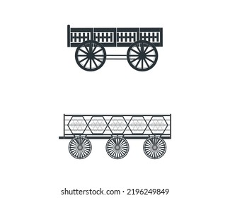 Side view Ancient silhouette cart best style wagon for cows drag, Isolated on white background