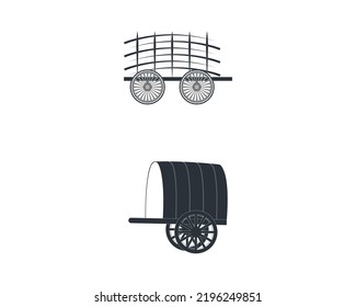 Side view Ancient silhouette cart best style wagon for cows drag, Isolated on white background