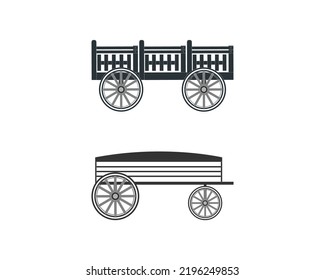 Side view Ancient silhouette cart best style wagon for cows drag, Isolated on white background