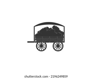 Side view Ancient silhouette cart best style wagon for cows drag, Isolated on white background