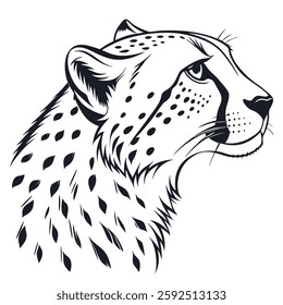 a side view angle of cheetah head mascot or logo in white background, simple line vector illustration, coloring page for children 