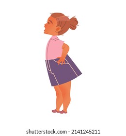 Side view of angry shouting little girl vector illustration