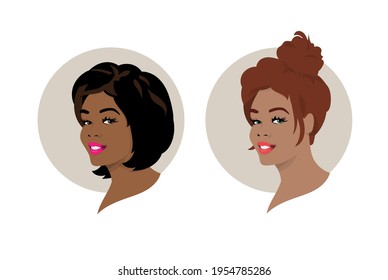 Perfil de avatar vista lateral imagen de la cabeza femenina vector estilo de cabello elegante diferente aislado