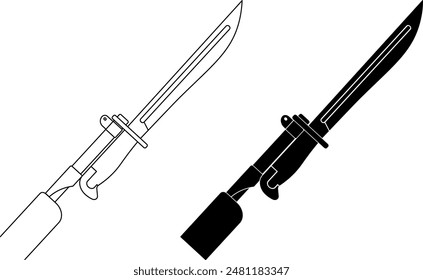 side view Bayonet knife icon set