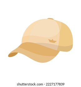 Side view of beige baseball cap vector illustration. Sports hat with visor for children and adults isolated on white background. Headwear, fashion, summer concept