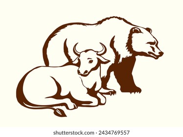 Side view big strong power fur beast pet stand head face fun prey joy lay ranch field grass sky god faith hope Black line hand drawn old horn male king ox lie care cute church art sketch zoo sign icon