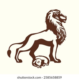 Side view big strong power fur felin cat beast mane face stand fun prey holy Jesus church hope joy Black line hand drawn white Africa zoo care cute little wool ram rest relax small logo kid art sketch