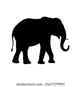 Side view black big asian elephant silhouette vector illustration design on white background.