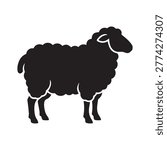 Side view black silhouette of woolly sheep icon for agricultural design projects