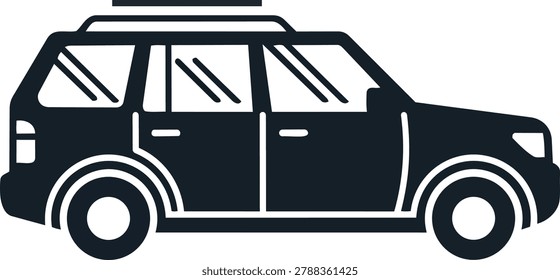 Side view of a black SUV silhouette, equipped with a roof rack, ideal for travel and adventure.