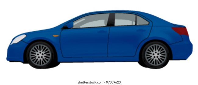 side view of blue car isolated on white background