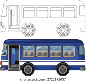 Vetor de barramento de cidade azul com contorno preto separado e sombreamento simples