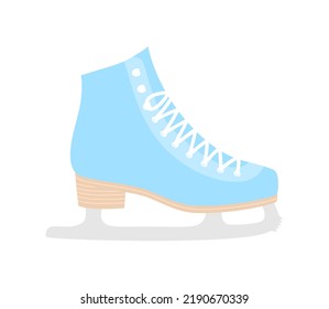 Side view of blue ice figure skate isolated on white background. Flat vector illustration