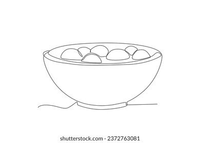 Side view of a bowl of tangyuan. Dongzhi festival one-line drawing