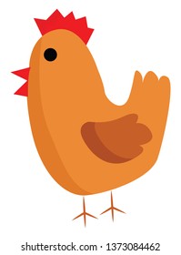 A side view of a brown chicken with a red comb and black eyes vector color drawing or illustration 