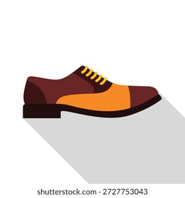 Seitenansicht eines braunen und orangefarbenen Leder und Wildleder Herrenbekleidungsschuh mit Schnürsenkeln