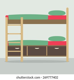 Side View Of Bunk Bed On Floor Vector Illustration