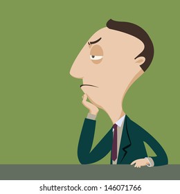 Side view of business man thinking seriously. Vector illustration.