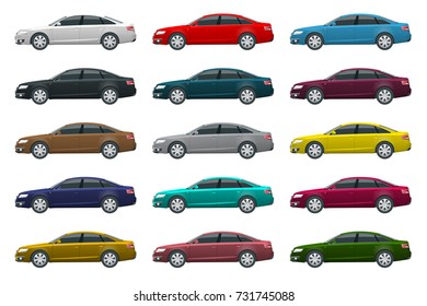 Side view of business sedan vehicle template vector isolated on white Change the color in one click. All elements in groups