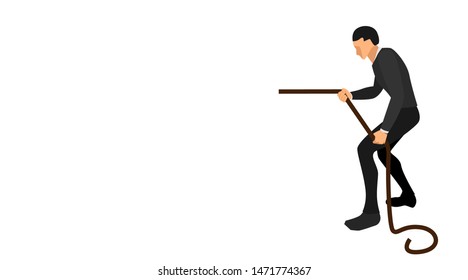 side view of a businessman pulling a rope with his hand. business background template vector file design. eps10