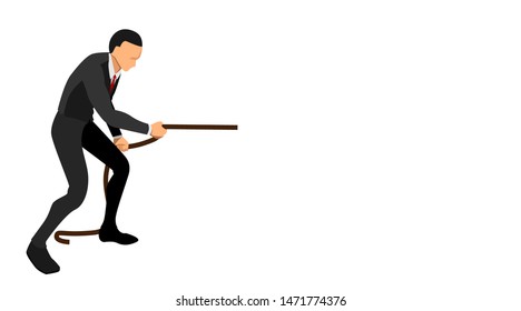 side view of a businessman pulling a rope with his hand. business background template vector file design. eps10