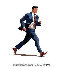 Side view of a businessman, rich person in blue suit vector illustration.