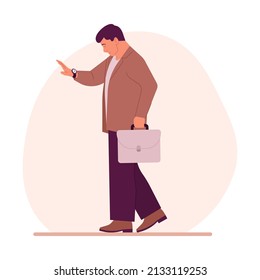 Side View of a Businessman Walking Forward. Vector illustration