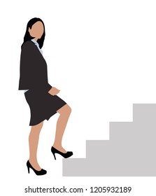 Side View Of A Businesswoman Climbing Staircase On White Background