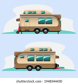 Side view of Camping trailers, travel mobile homes or caravan Vector illustration