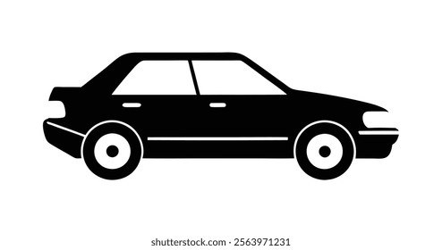 Side view car silhouette illustration. Modern vehicle vector design. Black and white car graphic icon on white background.