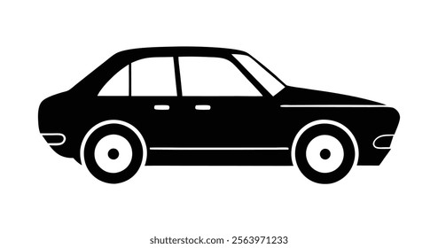 Side view car silhouette illustration. Modern vehicle vector design. Black and white car graphic icon on white background.