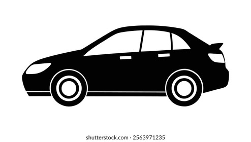 Side view car silhouette illustration. Modern vehicle vector design. Black and white car graphic icon on white background.