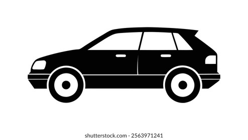 Side view car silhouette illustration. Modern vehicle vector design. Black and white car graphic icon on white background.