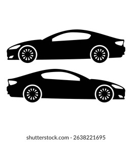 Side View Car Silhouette Vector, Sporty Vehicle Icon Set.
