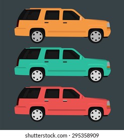 Side view of car, vector illustration with three colors variations. 