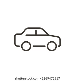 Side view of a car. Vector thin line icon. Outline minimal illustration of a automobile transportation vehicle