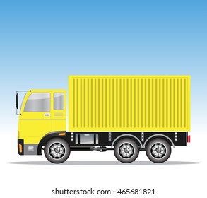 Side view of Cargo Container Truck with Blue sky background