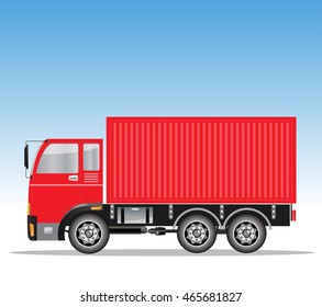 Side view of Cargo Container Truck with Blue sky background