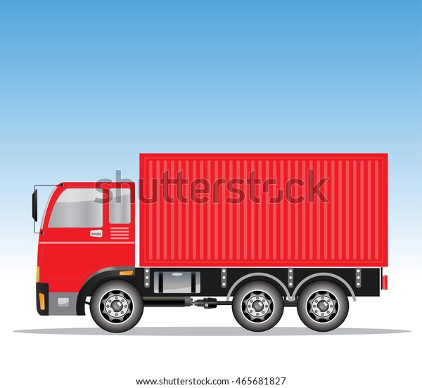 Side view of Cargo Container Truck with Blue\
sky background